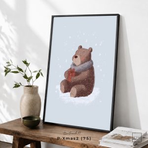 Tranh treo tường, Gấu nâu quàng khăn mùa đông, Christmas Bear, Winter Bear, Cute Christmas, nhận in theo yêu cầu.