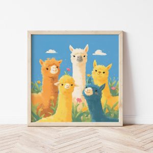 Tranh treo tường, Tranh treo phòng bé dễ thương, Alpaca Illustration Art Print – Whimsical Nursery or Home Decor