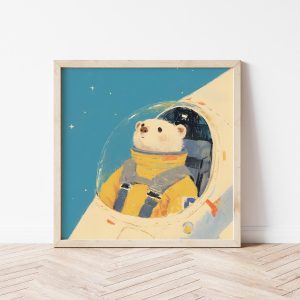 Tranh treo tường, Tranh treo phòng bé dễ thương, Astronaut Polar Bear Print – Space Galaxy Nursery Art