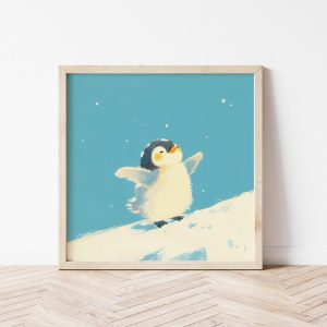 Tranh treo tường, Tranh treo phòng bé dễ thương, Baby Penguin Chick Wall Art  Minimalist Antarctica Animal Nursery