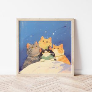 Tranh treo tường, Tranh treo phòng bé dễ thương, Cat Wall Art, Kitten Album Cover Illustration, Music Gifts Cat Lovers, Kids Room Décor