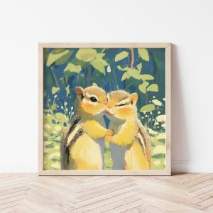 Tranh treo tường, Tranh treo phòng bé dễ thương, Chipmunk Art Print, Playful Woodland Animal Illustration