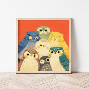 Tranh treo tường, Tranh treo phòng bé dễ thương, Cute Owls Illustration of Owl Nursery Print of Owls Friends Gifts of Owl Wall Décor of Owl Poster of Owls Wall Art