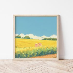 Tranh treo tường, Tranh treo phòng bé dễ thương, Cute Piglet Wall Art Illustration, Piglet Friends Farmland Print, Nursery Décor Gift for Animal Lovers,