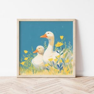 Tranh treo tường, Tranh treo phòng bé dễ thương, Duck Wall Art – Cute Duck Friends Illustration, Animal Farm Prints Nursery Decor