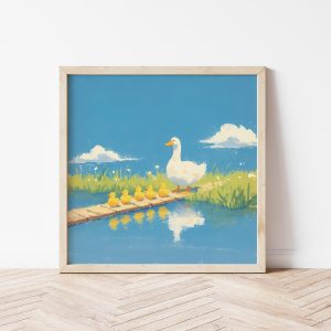 Tranh treo tường, Tranh treo phòng bé dễ thương, Duck and Ducklings Giclée Print, Nursery Wall Art