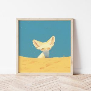Tranh treo tường, Tranh treo phòng bé dễ thương, Digital Fennec Fox Art, Desert Animal Nursery Decor
