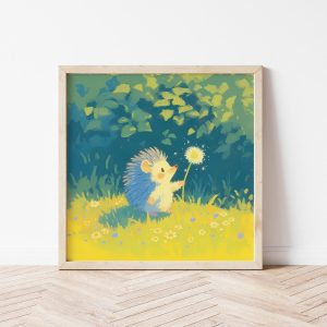 Tranh treo tường, Tranh treo phòng bé dễ thương, Digital Hedgehog Wall Art, Dandelion Nursery & Kids Room Decor