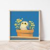 Tranh treo tường, Tranh treo phòng bé dễ thương, Owl Illustration Print, Cute Owl in Flowers Wall Art Nursery Decor, Animal Wall Decor
