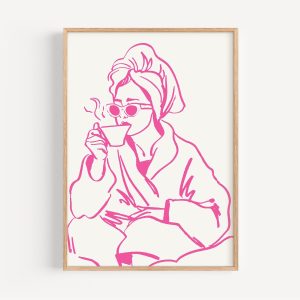 Tranh treo tường Pink Woman Line Art Print Minimalist Chic Decor