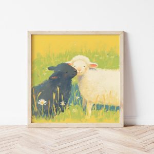 Tranh treo tường, Tranh treo phòng bé dễ thương, Black and White Sheep Wall Art, Digital Farm Animal Illustration, Farmhouse Animal Nursery