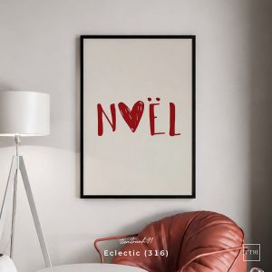 Tranh treo tường, Chữ Noël trái tim đỏ nền kem, tặng kèm đinh treo