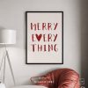 Tranh treo tường, Chữ Merry Everything trái tim đỏ tối giản, tặng kèm đinh treo