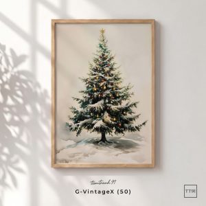 Tranh treo tường, Cây thông Noel phủ tuyết và đồ trang trí, tặng kèm đinh treo